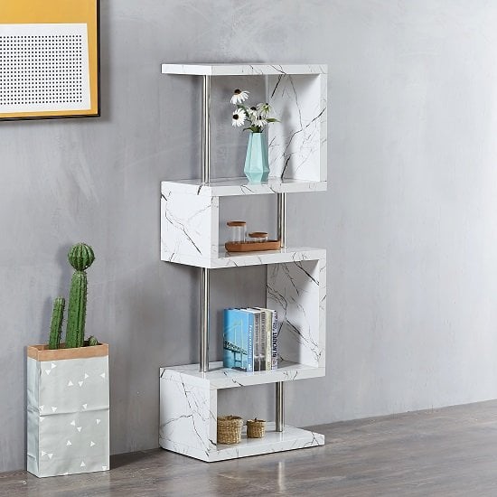 Photo of Miami high gloss white shelving unit in vida marble effect