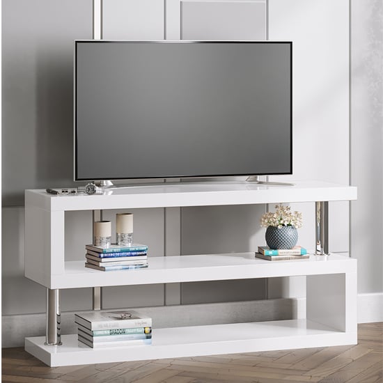 Miami High Gloss S Shape Design TV Stand In White