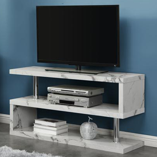 Miami High Gloss S Shape TV Stand In Diva Marble Effect