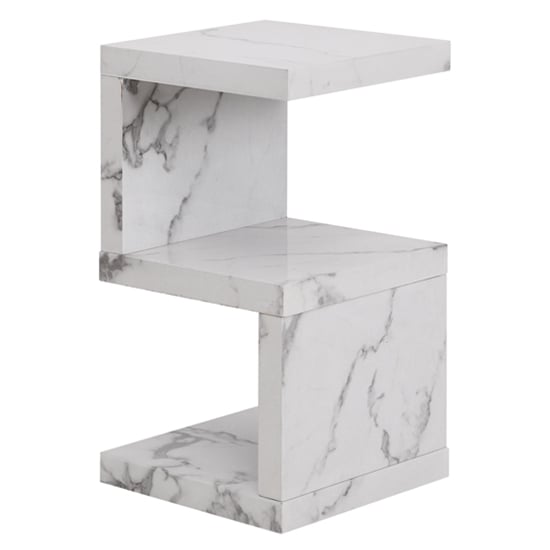 Miami High Gloss S Shape Side Table In Diva Marble Effect_2