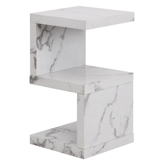 Miami High Gloss S Shape Side Table In Diva Marble Effect
