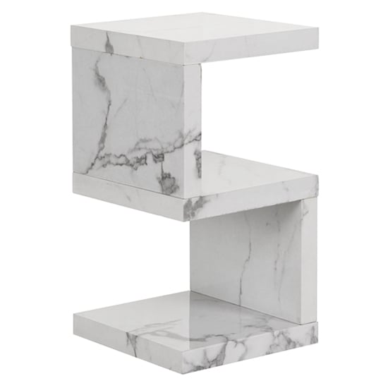 Miami High Gloss S Shape Side Table In Diva Marble Effect_3