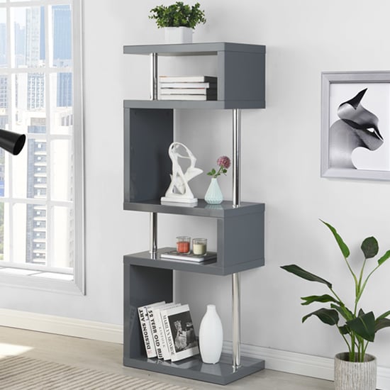 Photo of Miami high gloss slim shelving unit in grey