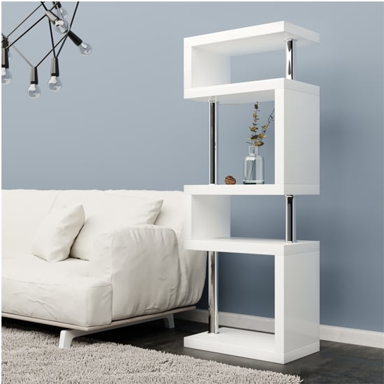 Photo of Miami high gloss slim shelving unit in white