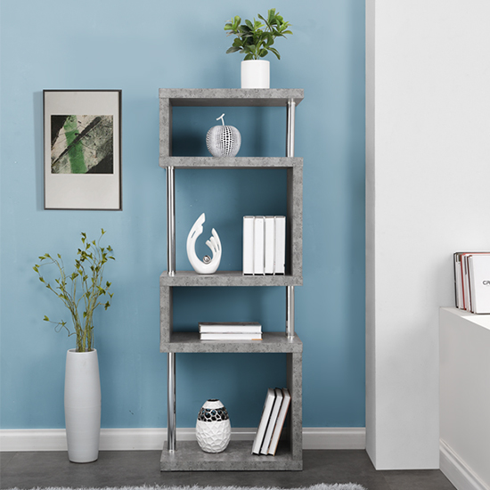 Miami Wooden Slim Shelving Unit In Concrete Effect Furniture in Fashion