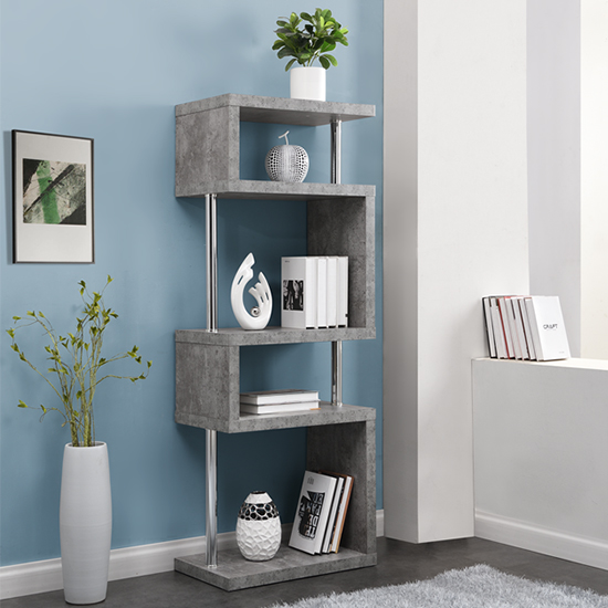 Miami Wooden Slim Shelving Unit In Concrete Effect