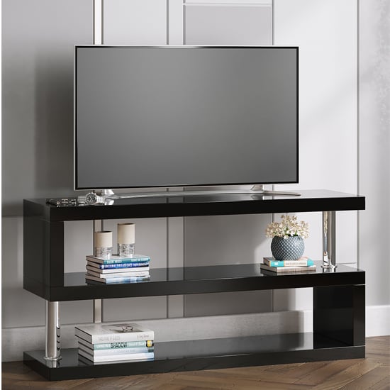 Miami High Gloss S Shape Design TV Stand In Black_1