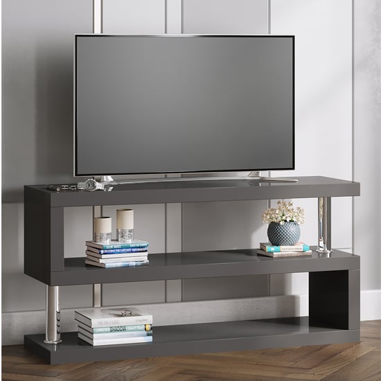 Photo of Miami high gloss s shape design tv stand in grey