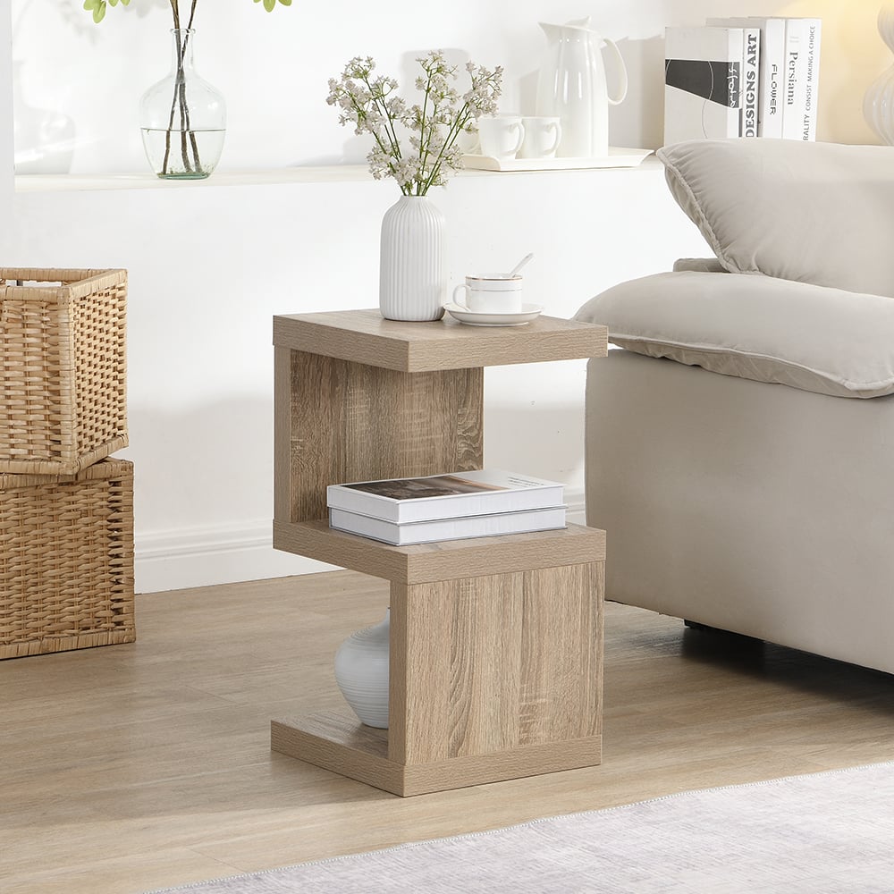 Miami Wooden S Shape Design Side Table In Sanremo Oak