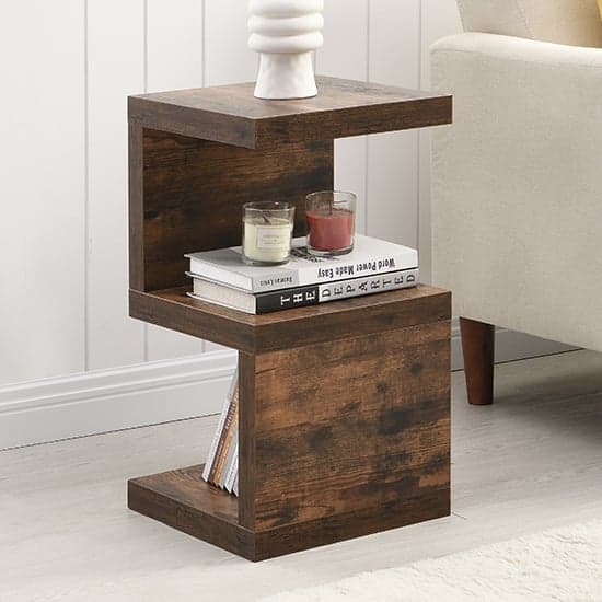 Product photograph of Miami Wooden S Shape Design Side Table In Rustic Oak from Furniture in Fashion