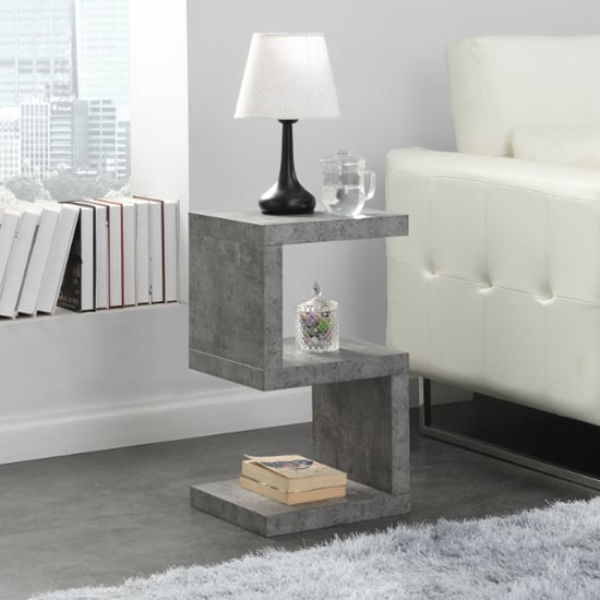 Miami Wooden S Shape Design Side Table In Concrete Effect