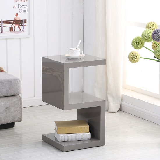 Miami Side Table In Stone High Gloss With S Shape Design Miami Side Table In Stone High Gloss