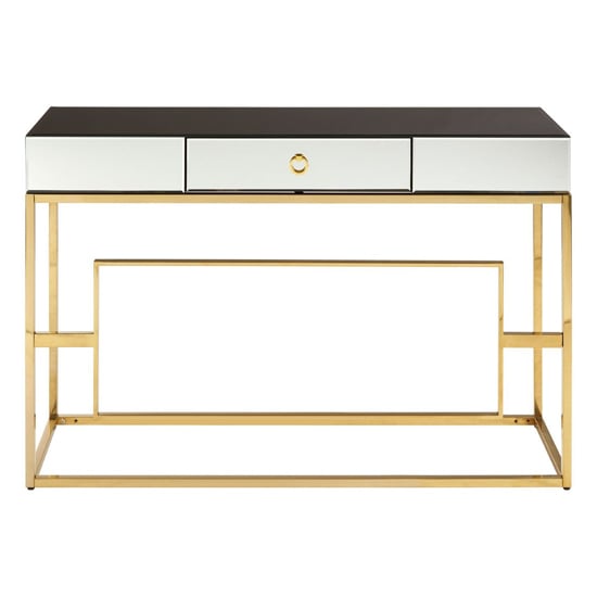 Miasma Black Mirrored Console Table With Gold Steel Base_3