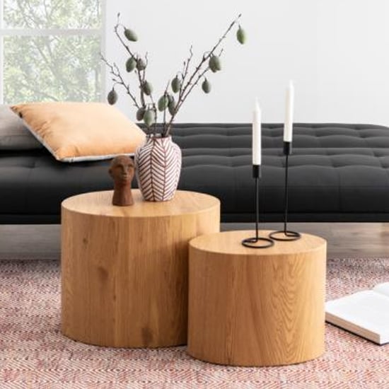 Product photograph of Mica Wooden Set Of 2 Coffee Tables In Matt Wild Oak from Furniture in Fashion