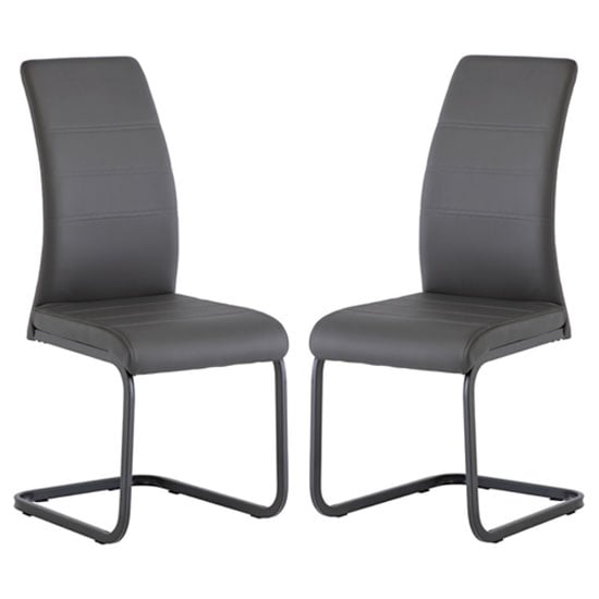 Michton Grey Faux Leather Dining Chairs In Pair