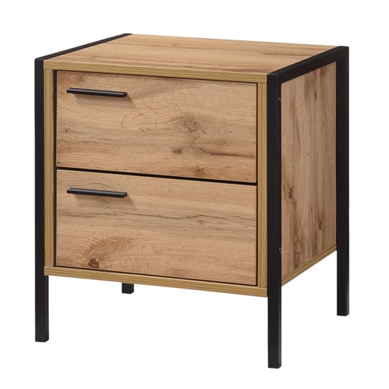 Read more about Malila wooden bedside cabinet with black metal frame in oak