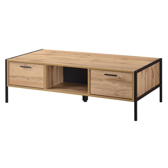 Read more about Malila wooden coffee table with black metal frame in oak