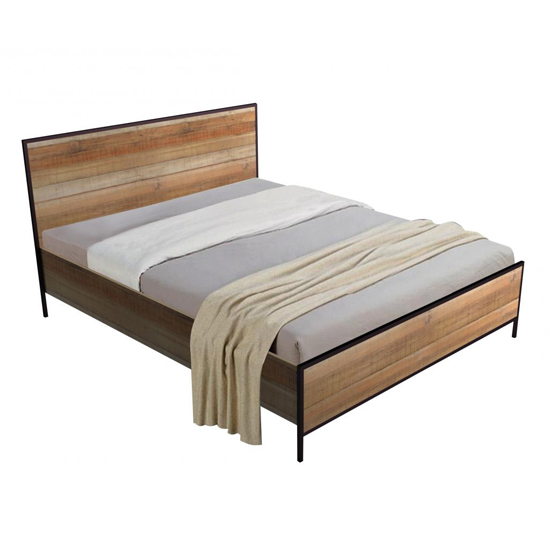 Read more about Malila wooden king size bed with black metal frame in oak