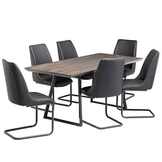 Michton Extending Grey Glass Dining Table 6 Revila Grey Chairs_2