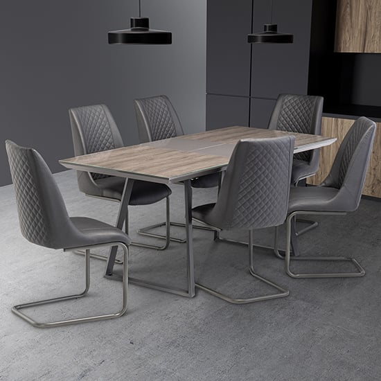 Read more about Michton extending grey glass dining table 6 revila grey chairs