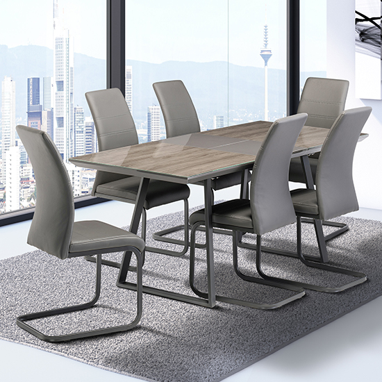 Read more about Michton extending grey oak glass dining table with 6 chairs