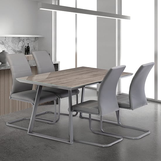 Michton Grey Oak Glass Top Dining Table With 4 Chairs