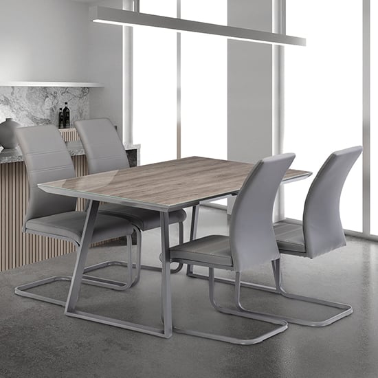 Product photograph of Michton Grey Oak Glass Top Dining Table With 4 Chairs from Furniture in Fashion