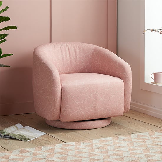 Product photograph of Mickey Doodle Fabric Childrens Swivel Accent Chair In Pink from Furniture in Fashion