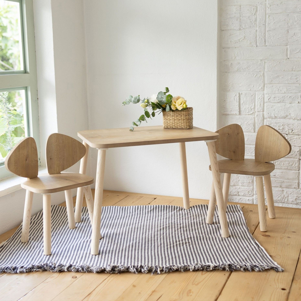 Mickey Wooden Kids Table with 2 Chairs in Brown