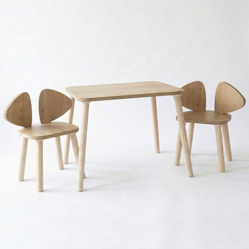 Mickey Wooden Kids Table with 2 Chairs in Brown