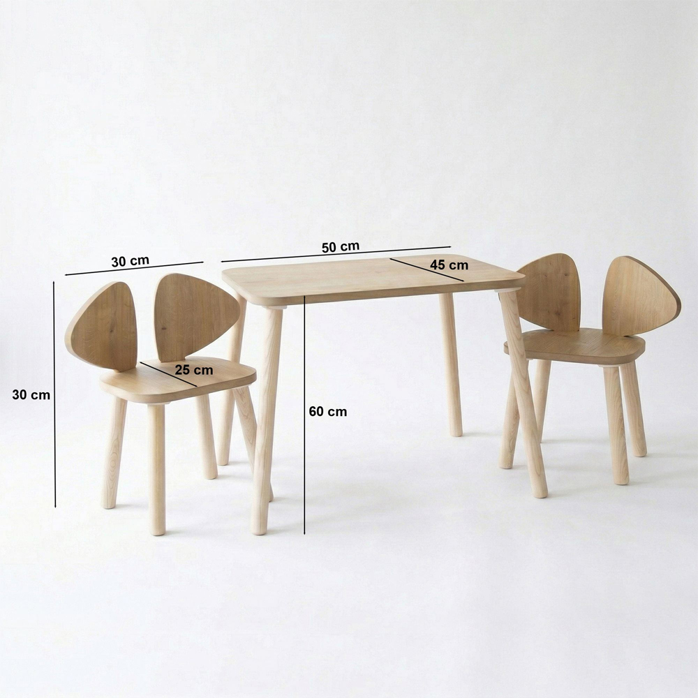 Mickey Wooden Kids Table with 2 Chairs in Brown