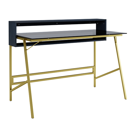 Mickley Smoked Glass Top Laptop Desk With Gold Frame
