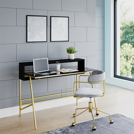 Mickley Smoked Glass Top Laptop Desk With Gold Frame