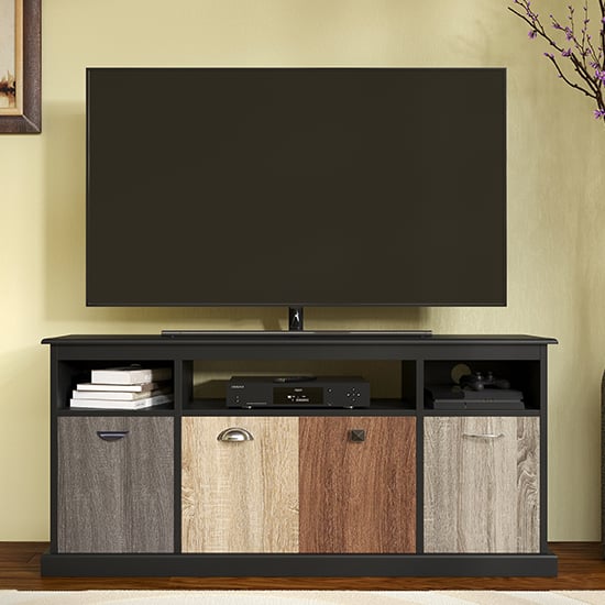 Photo of Midhurst large wooden tv stand with 4 drawers in black