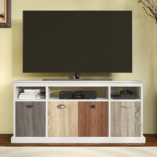 Product photograph of Midhurst Large Wooden Tv Stand With 4 Drawers In White from Furniture in Fashion