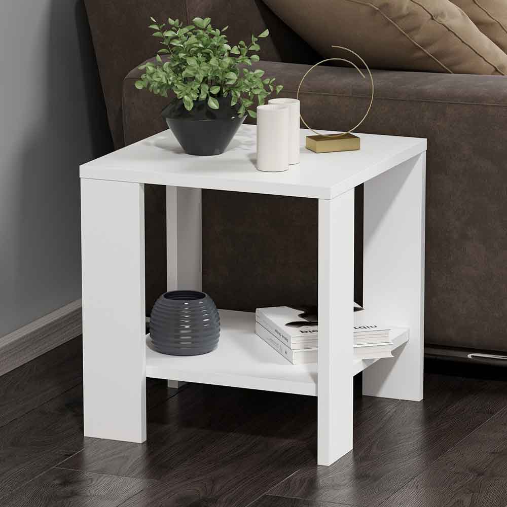 Midi Wooden Side Table in White