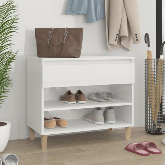 Product photograph of Midland High Gloss Hallway Shoe Storage Rack In White from Furniture in Fashion