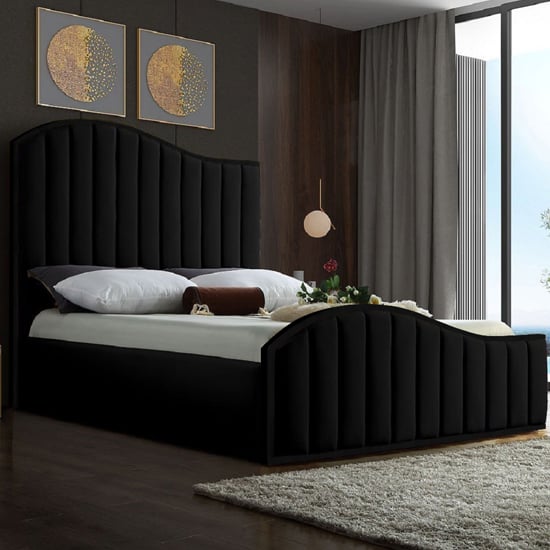Midland Plush Velvet Upholstered Double Bed In Black