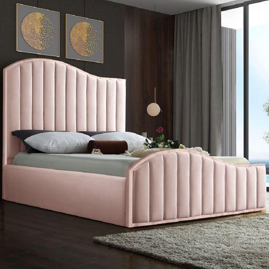Midland Plush Velvet Upholstered Double Bed In Pink