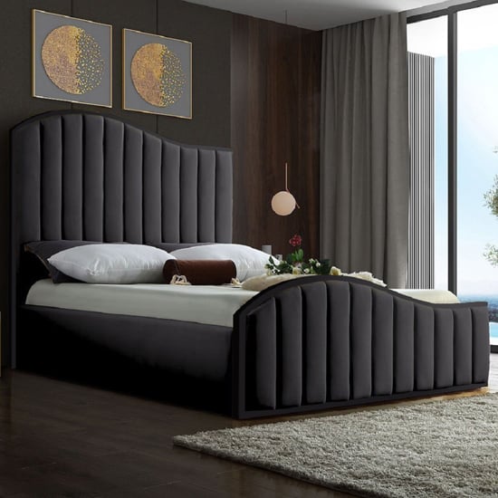 Photo of Midland plush velvet upholstered king size bed in steel