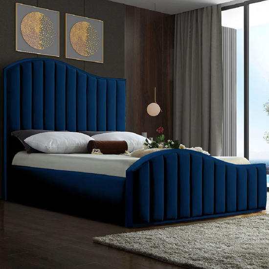 Read more about Midland plush velvet upholstered small double bed in blue