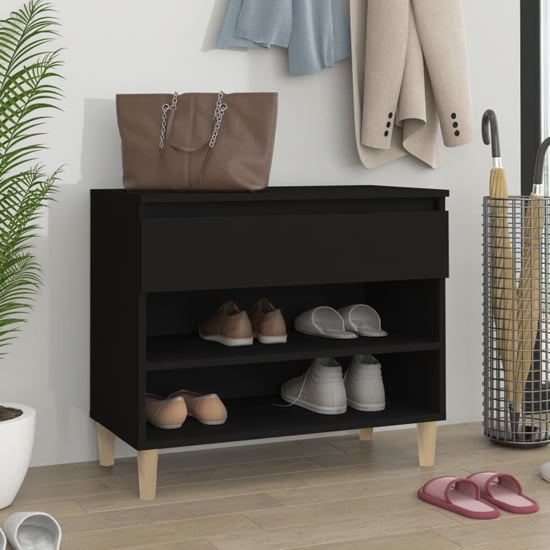 Photo of Midland wooden hallway shoe storage rack in black