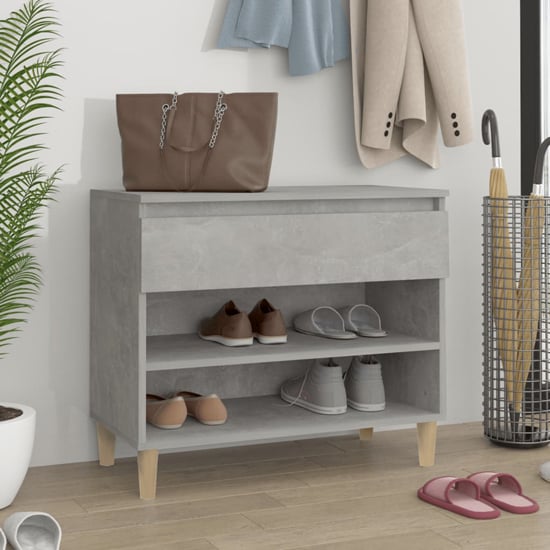 Product photograph of Midland Wooden Hallway Shoe Storage Rack In Concrete Effect from Furniture in Fashion