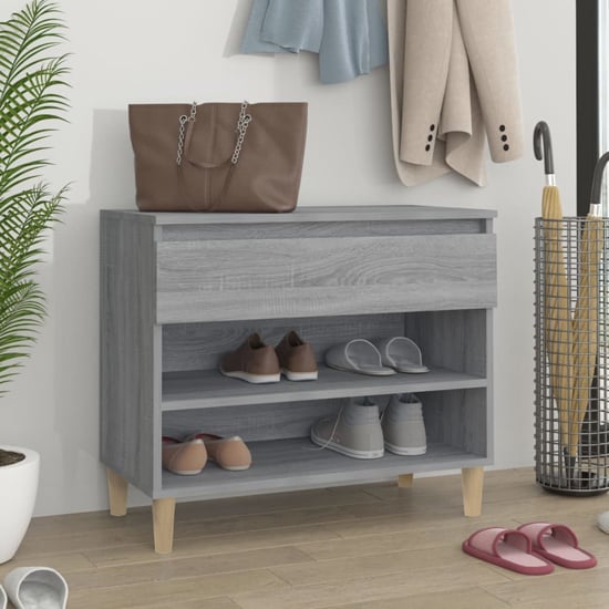 Product photograph of Midland Wooden Hallway Shoe Storage Rack In Grey Sonoma Oak from Furniture in Fashion