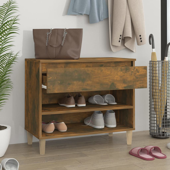 Midland Wooden Hallway Shoe Storage Rack In Smoked Oak