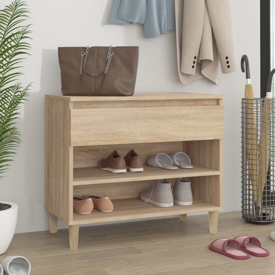Product photograph of Midland Wooden Hallway Shoe Storage Rack In Sonoma Oak from Furniture in Fashion
