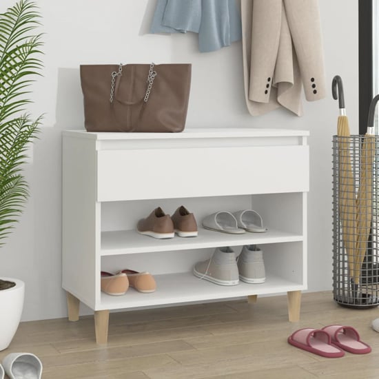 Read more about Midland wooden hallway shoe storage rack in white