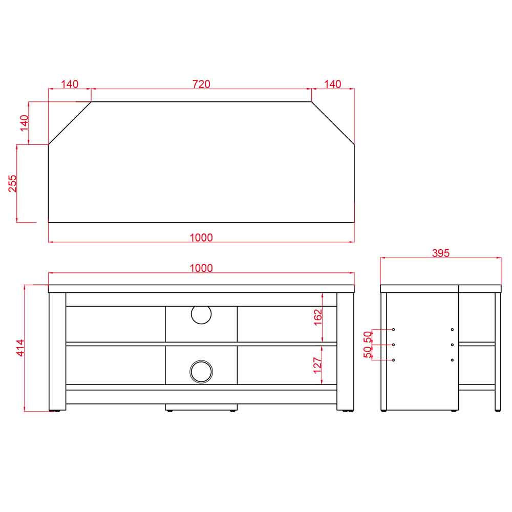 Midvale 1000mm Wooden TV Stand With 2 Shelves In Black