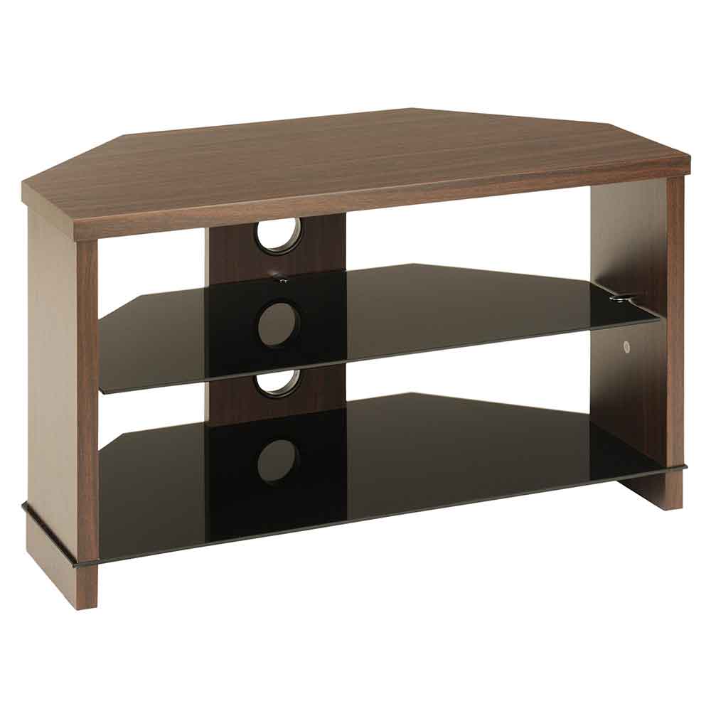Midvale 1050mm Wooden Corner TV Stand With 2 Glass Shelves - Walnut