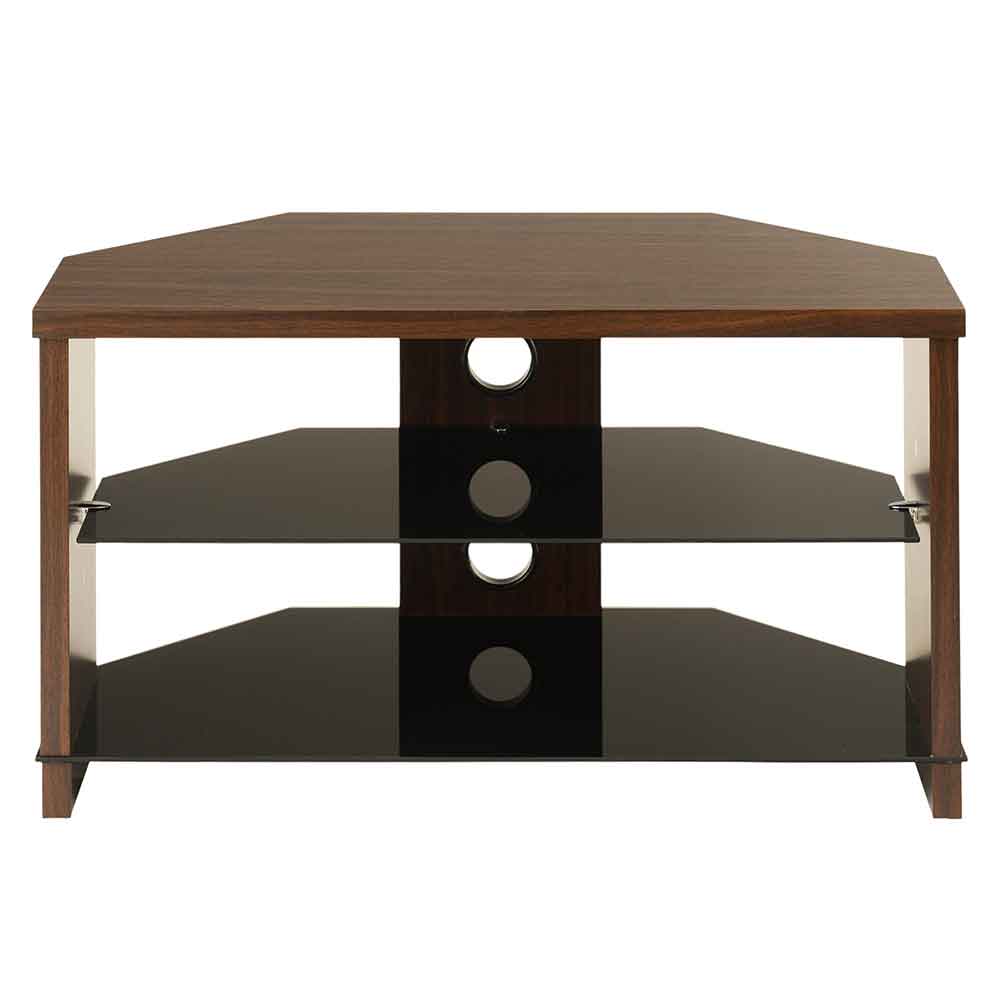 Midvale 1050mm Wooden Corner TV Stand With 2 Glass Shelves - Walnut